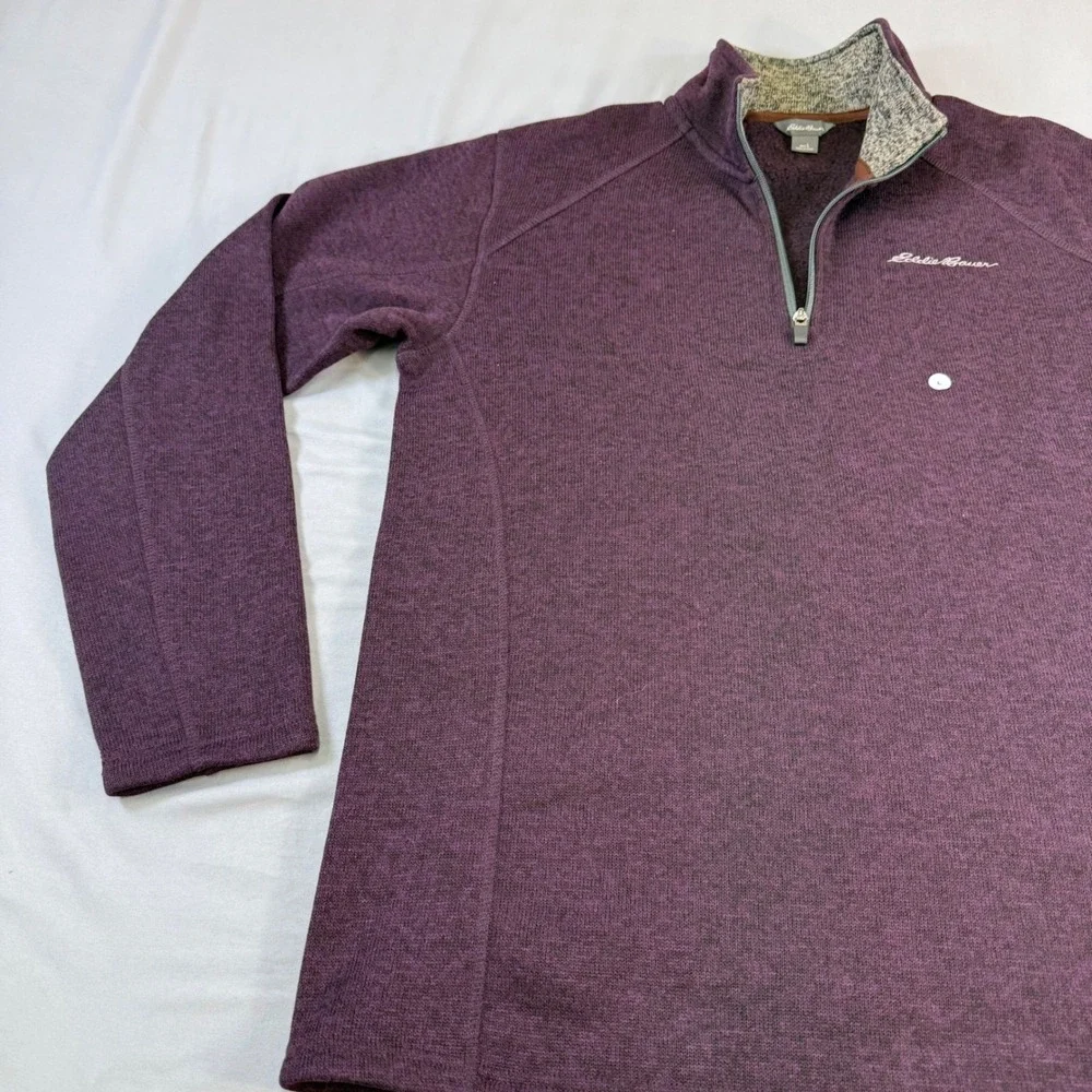 Eddie Bauer Men's Heathered Purple Fleece Quarter Zip Pullover Sweater new w tag